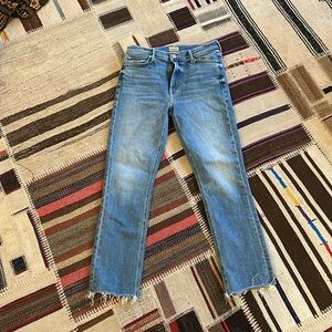 mother jeans ankle fray kick crop frayed mid rise dazzler